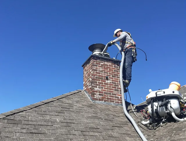 Dedicated Newtown Chimney Sweep team member cleaning a chimney in Newtown, CT