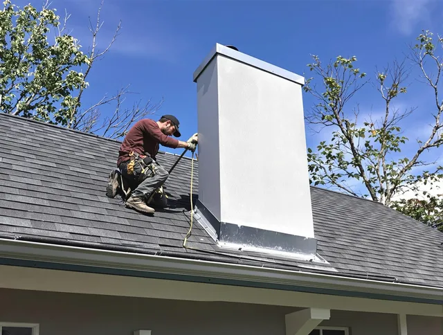 Newtown Chimney Sweep team member finishing chimney construction in Newtown, CT