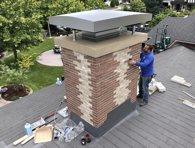 Newtown Chimney Sweep team working on a custom chimney remodel in Newtown, CT